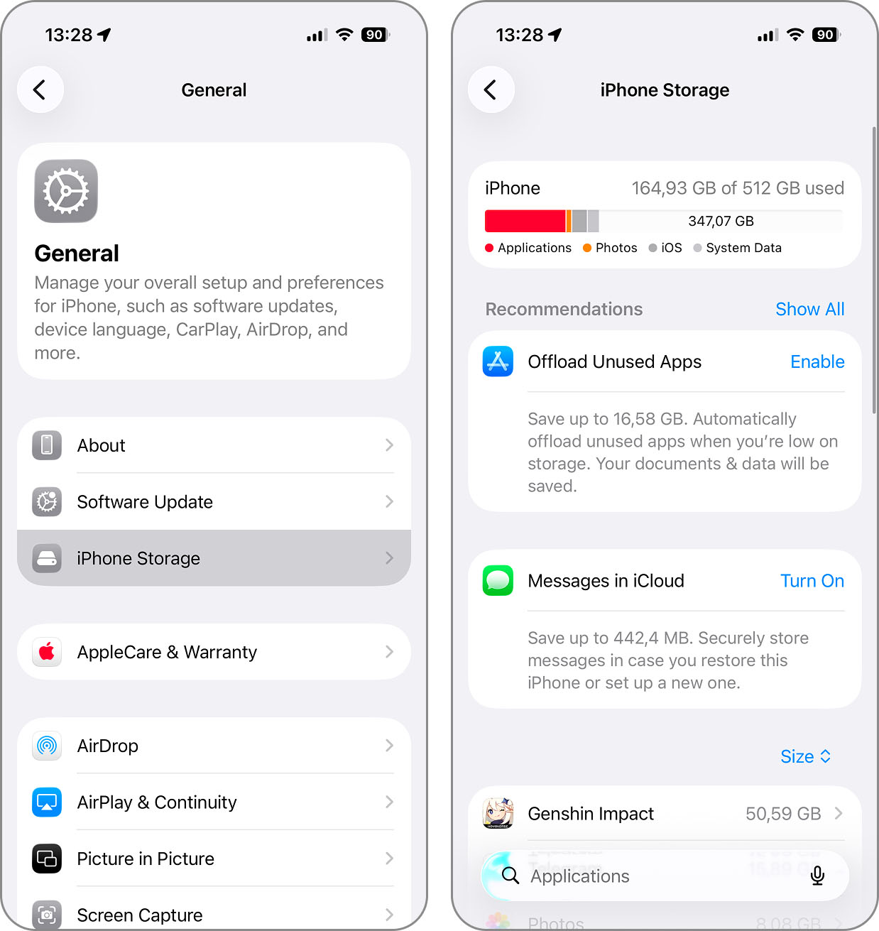iPhone storage graph