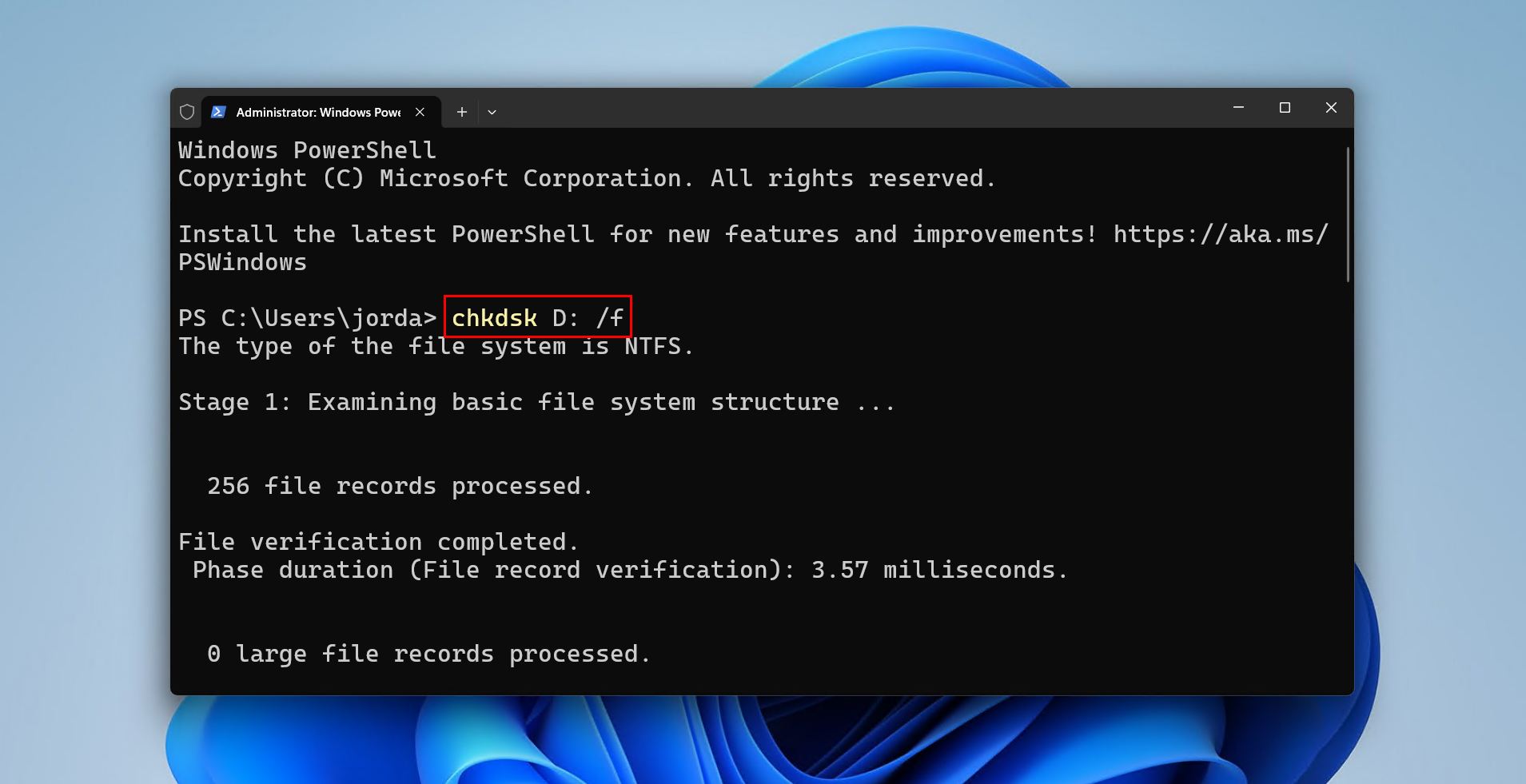 Running the CHKDSK command.
