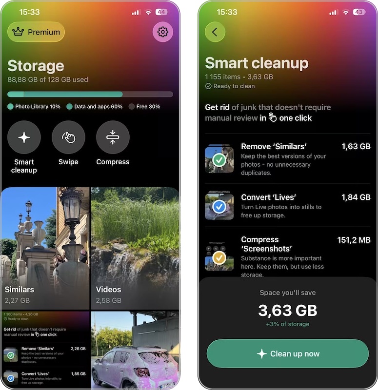 Clever Cleaner interface for iPhone photo cleanup.