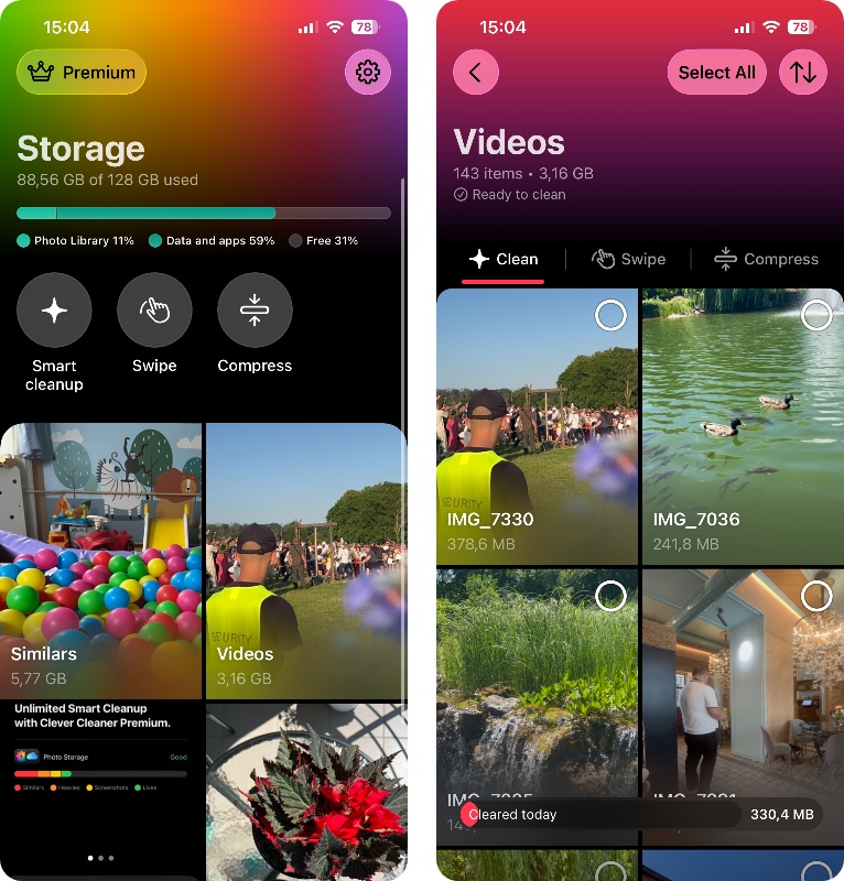 Ouverture des vidéos dans Clever Cleaner.