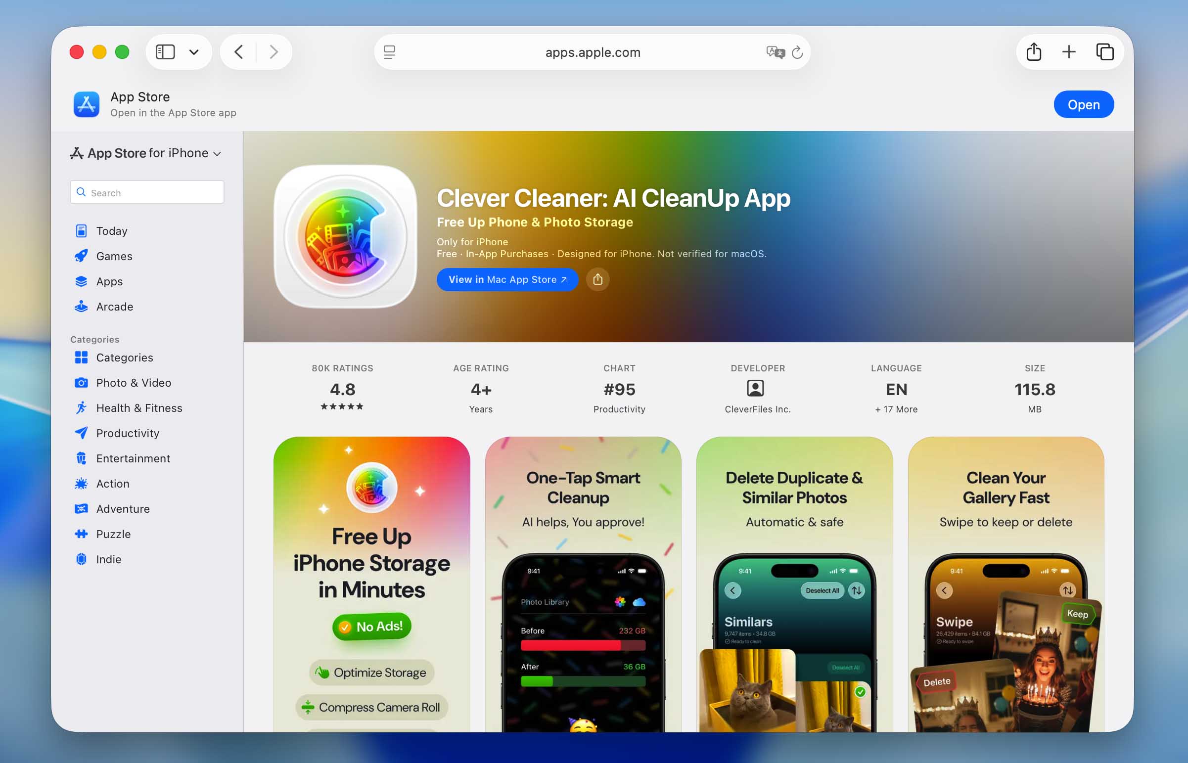 Clever Cleaner dans l’App Store.