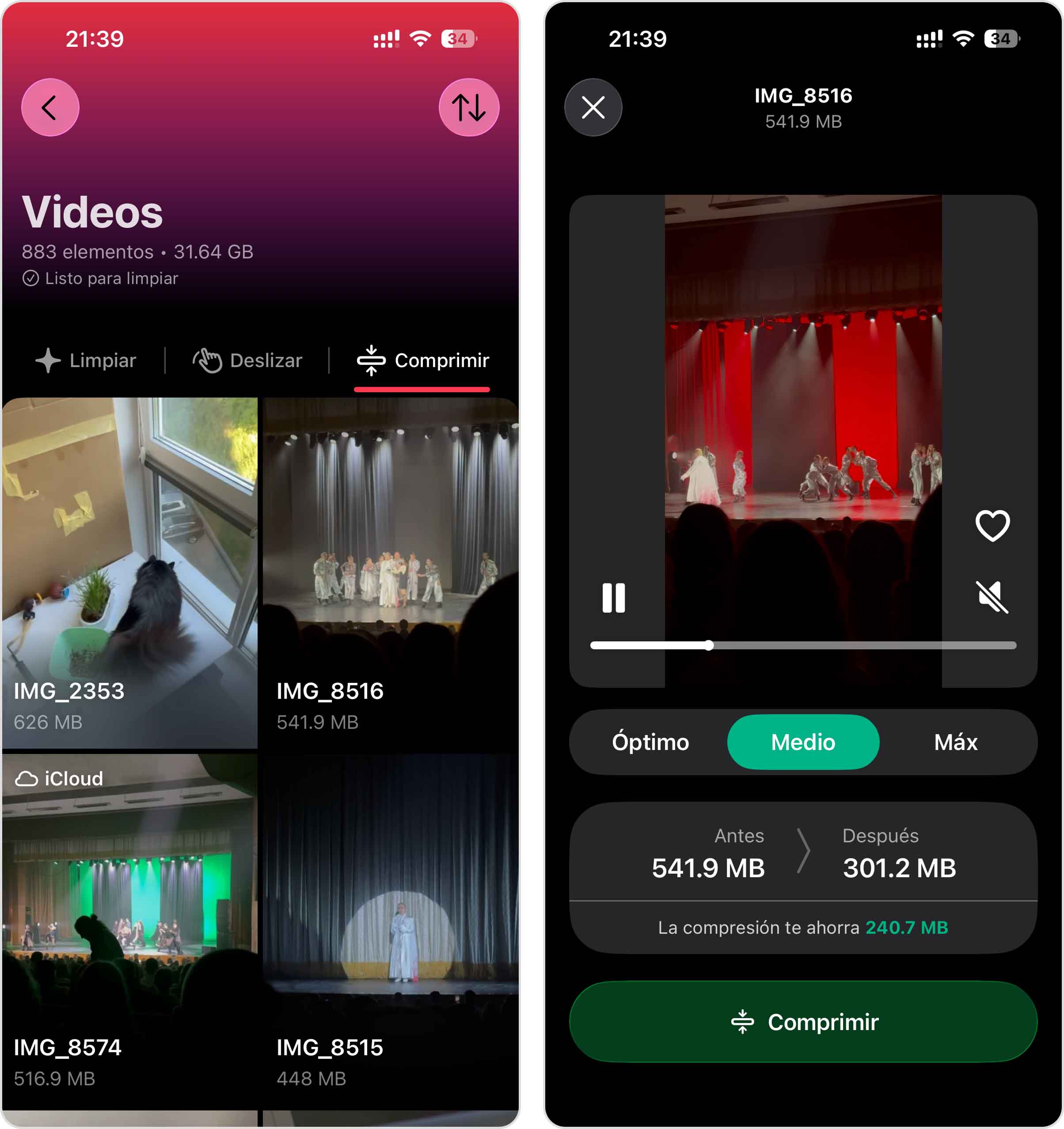 Comprime el vídeo en Clever Cleaner