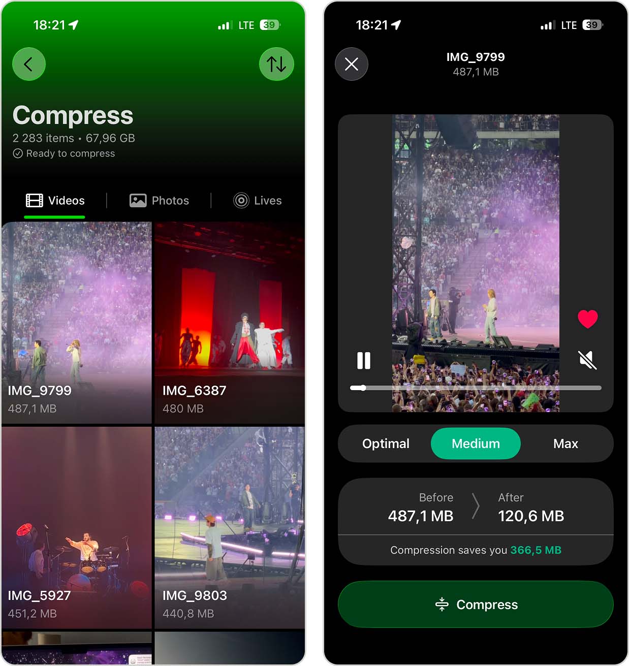 Compress module for videos, photos, and Live Photos in Clever Cleaner.
