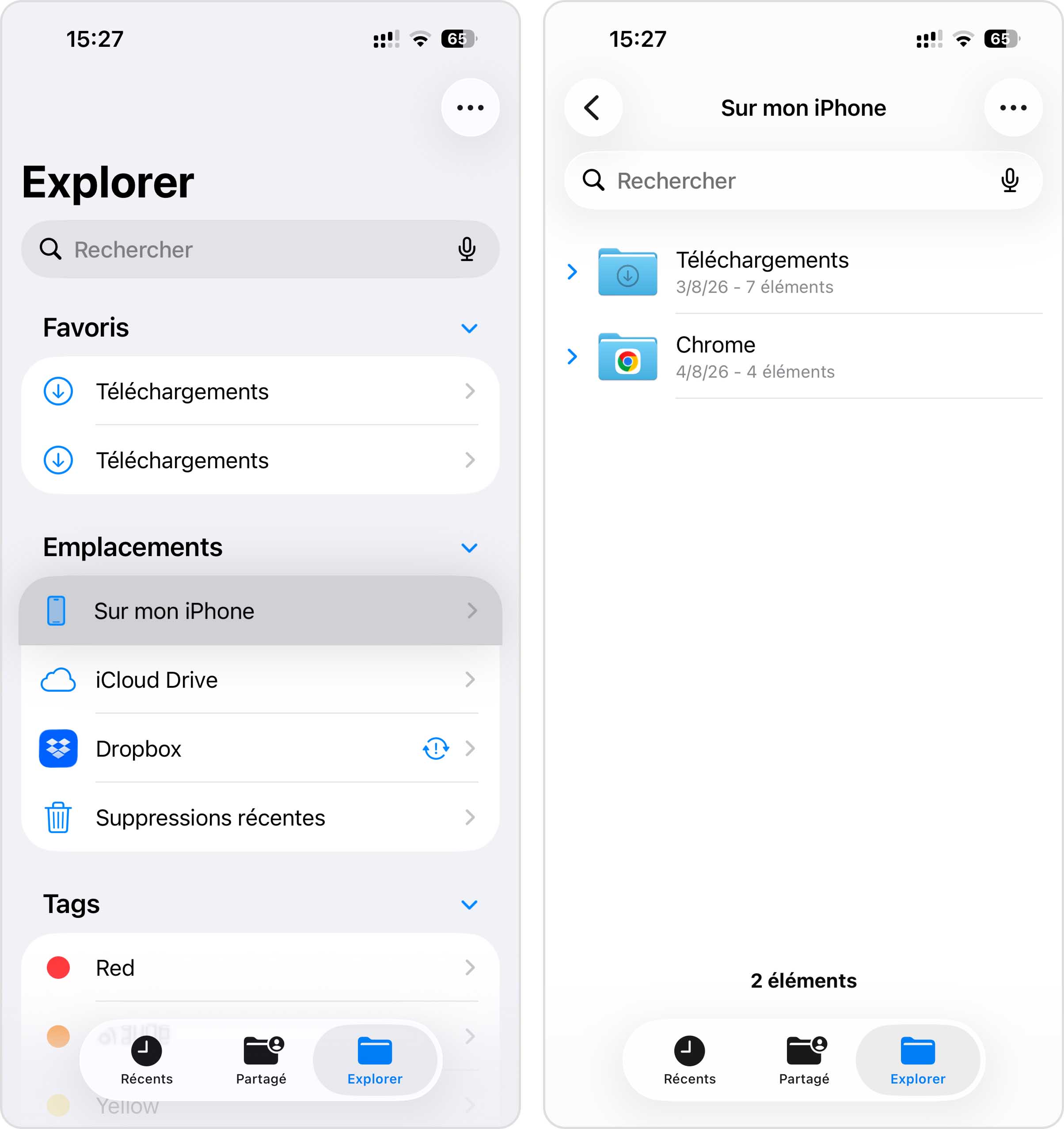 Ouvrir le dossier Téléchargements dans l'application Fichiers