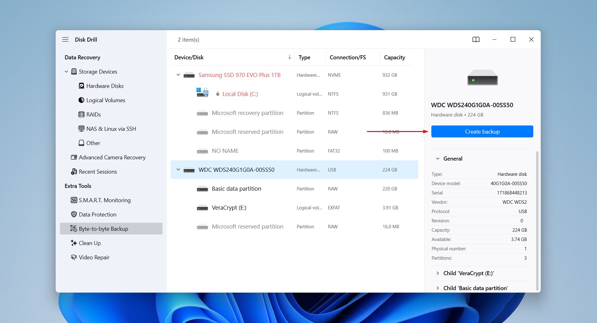 Creating a backup of the SSD.