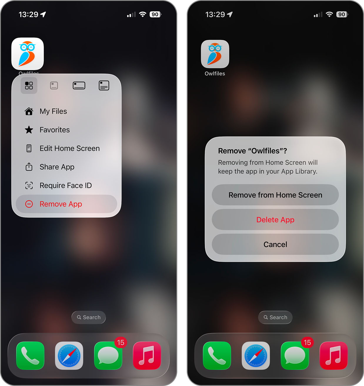 Remove and delete an app from the Home Screen
