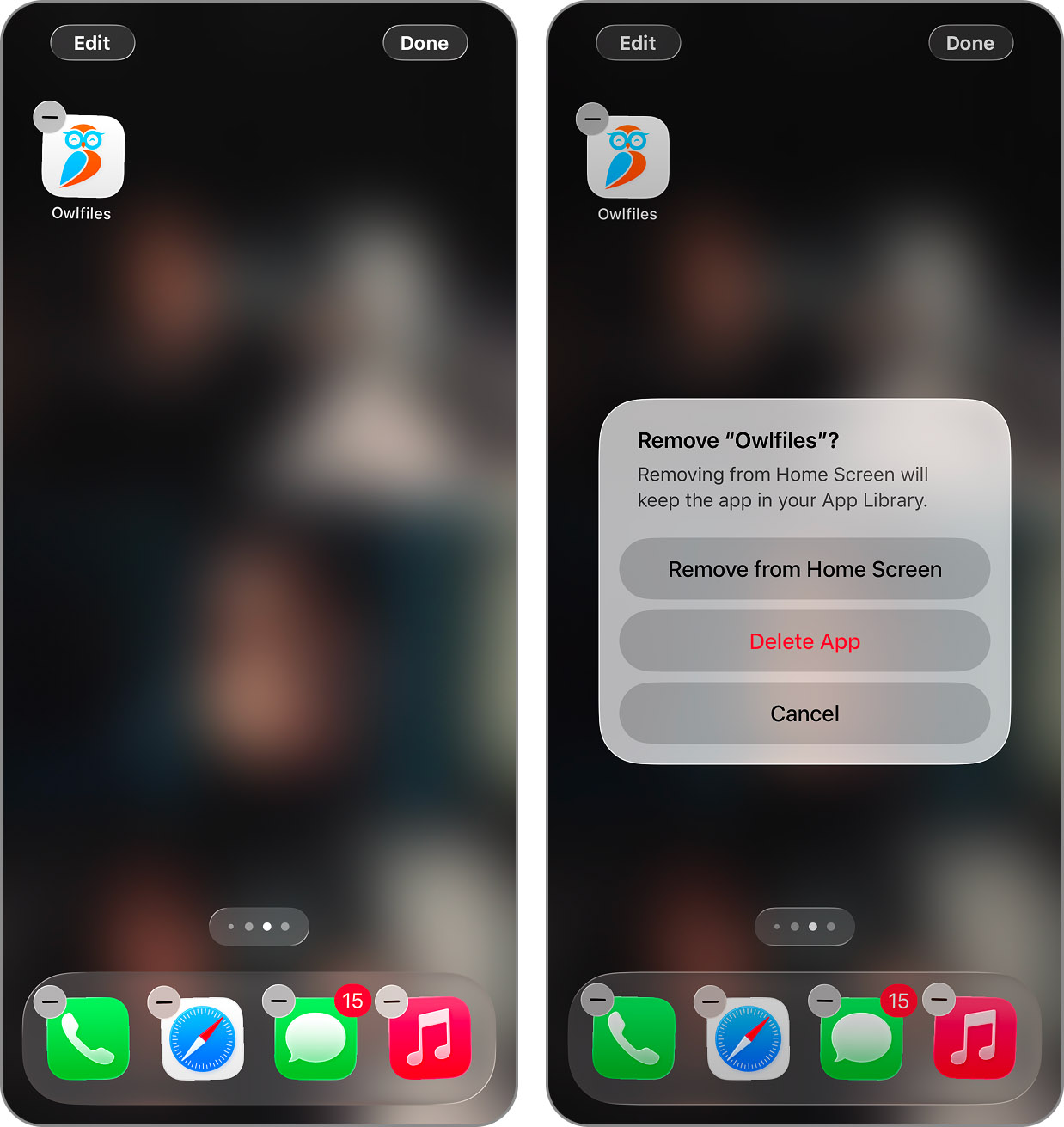 Delete an app in jiggle mode