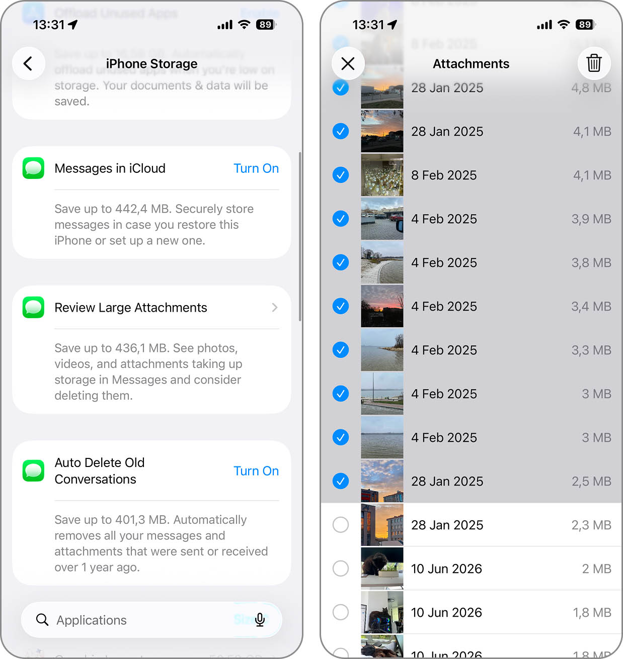 Review Large Attachments in iPhone Storage