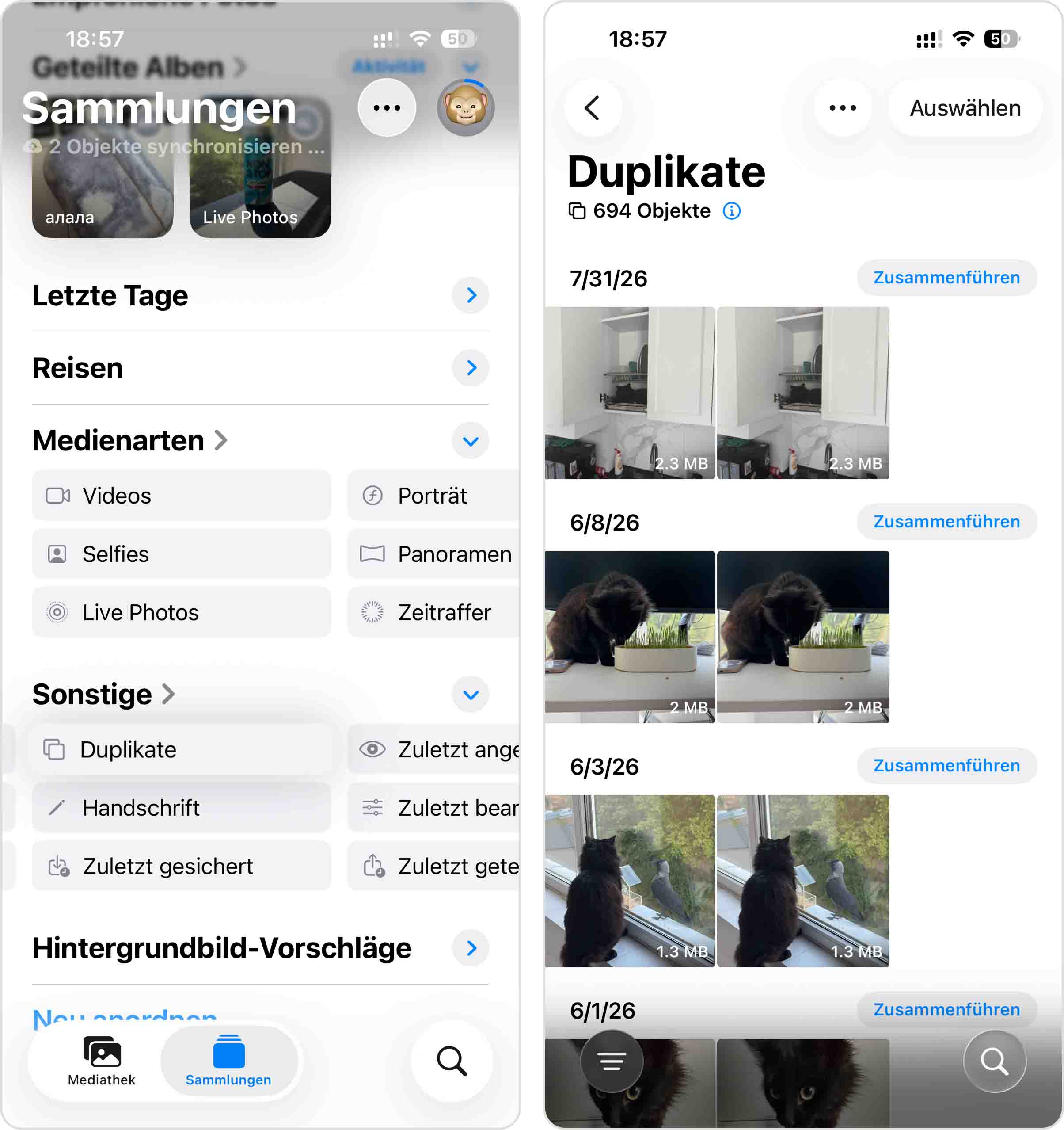 Duplikate in automatischem Album zusammenführen