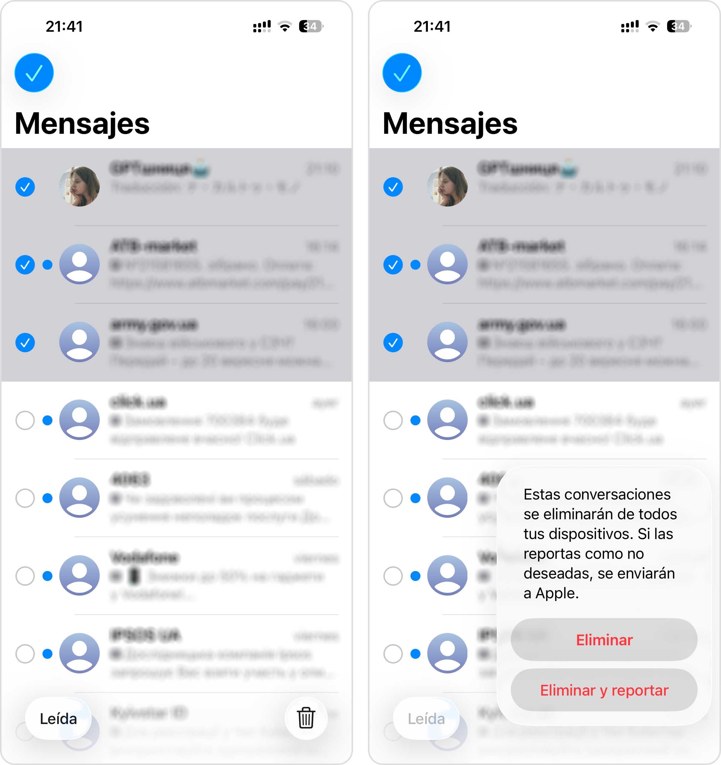 Eliminar conversaciones en la aplicación Mensajes