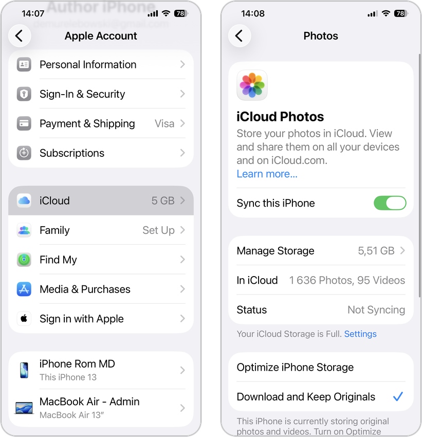 Turn off Sync this iPhone for iCloud Photos