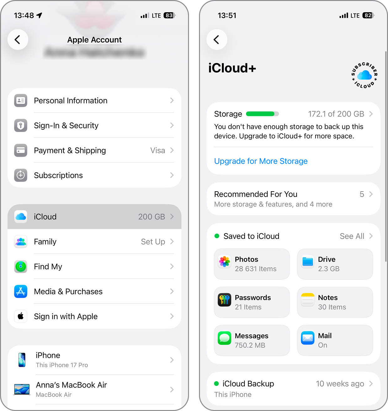 Open iCloud storage in Settings