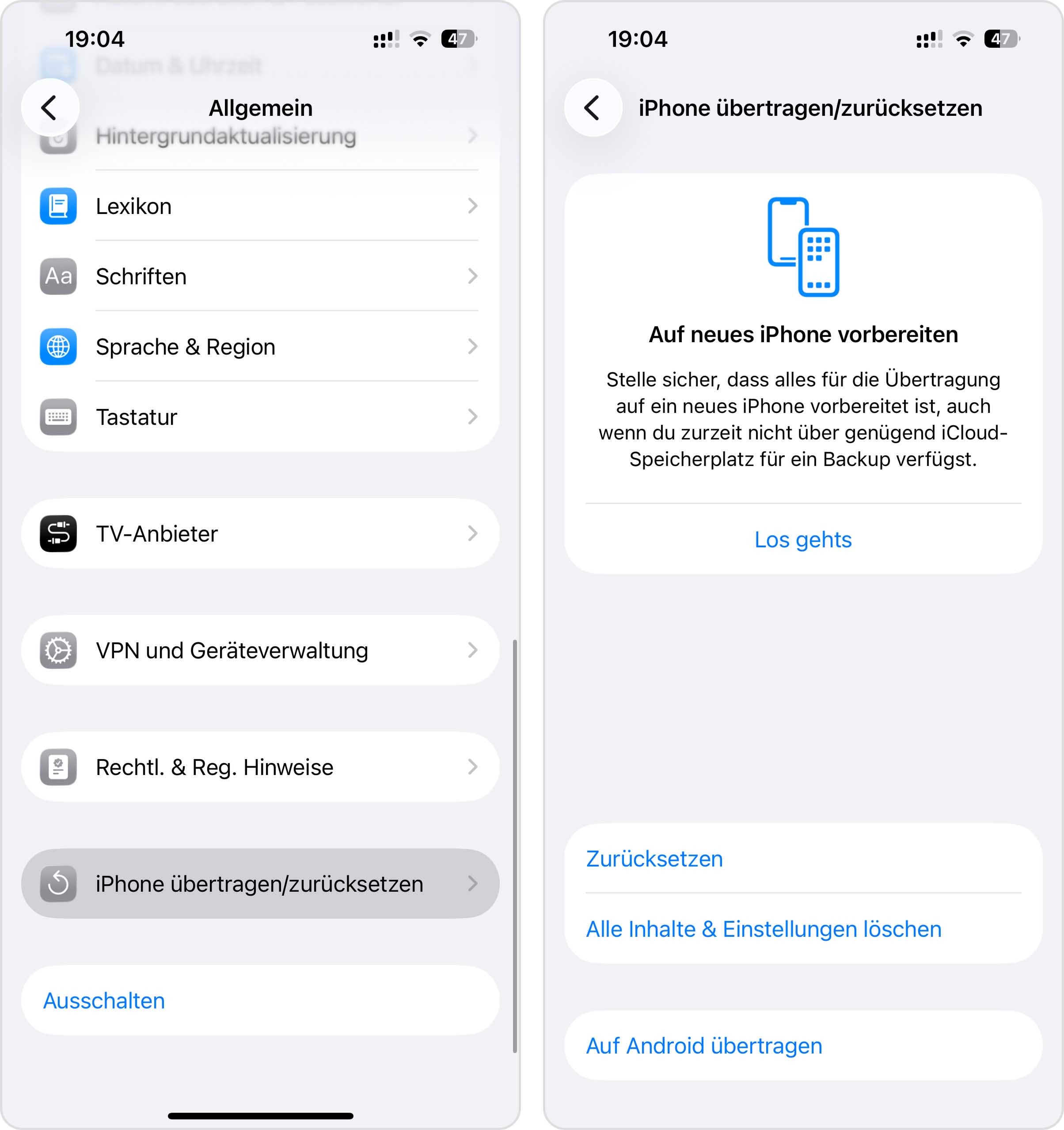 iPhone auf Werkseinstellungen zurücksetzen