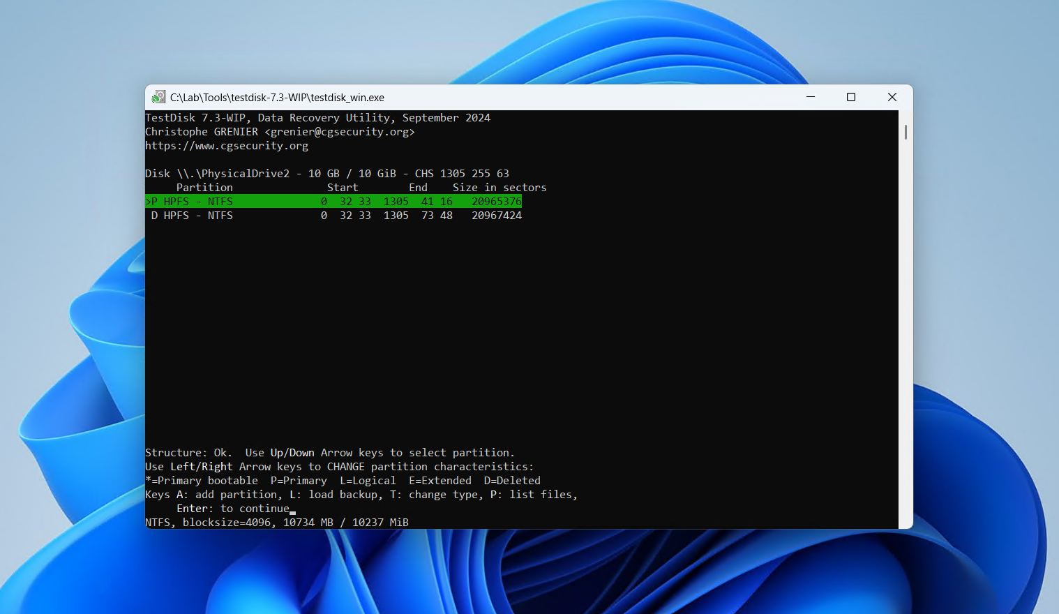 Selecting the lost partition.