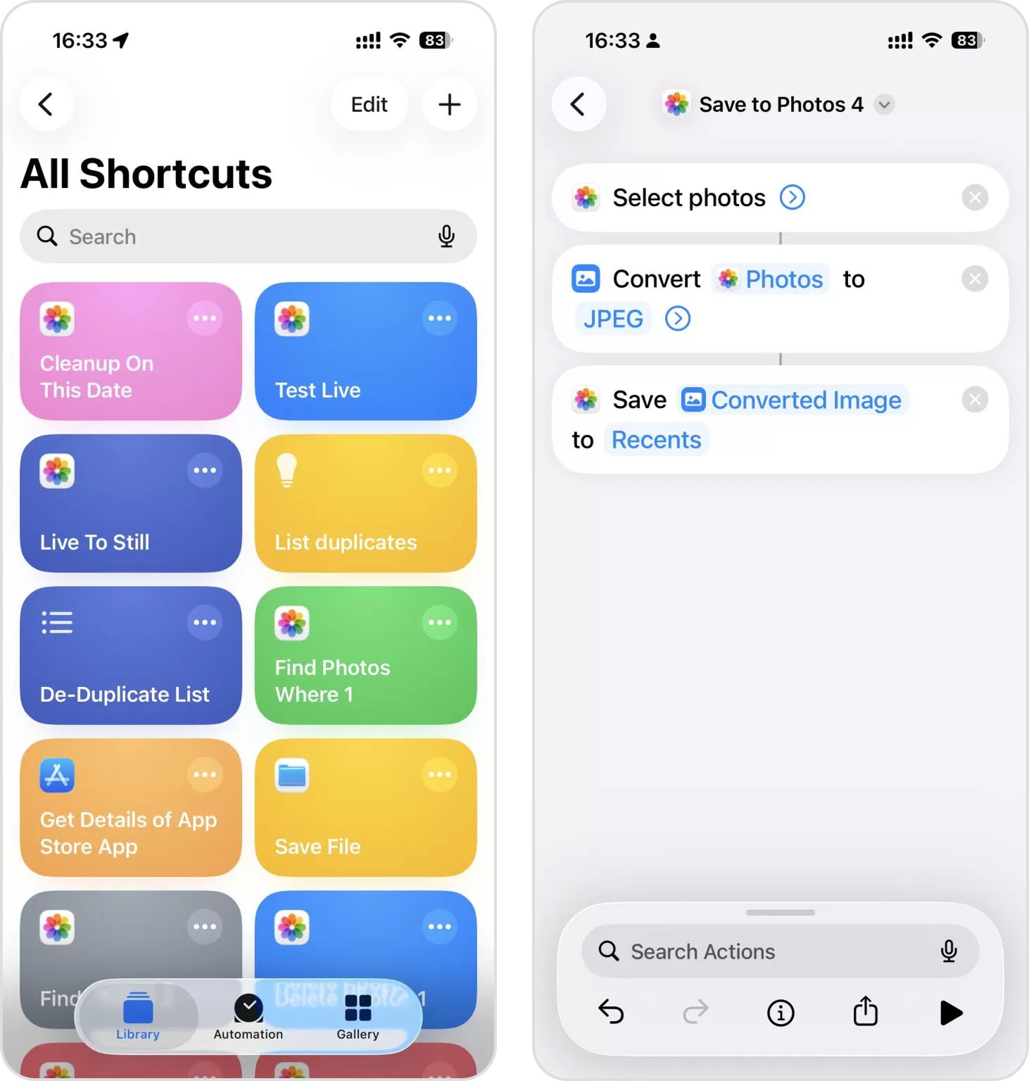 make shortcut for photo converting