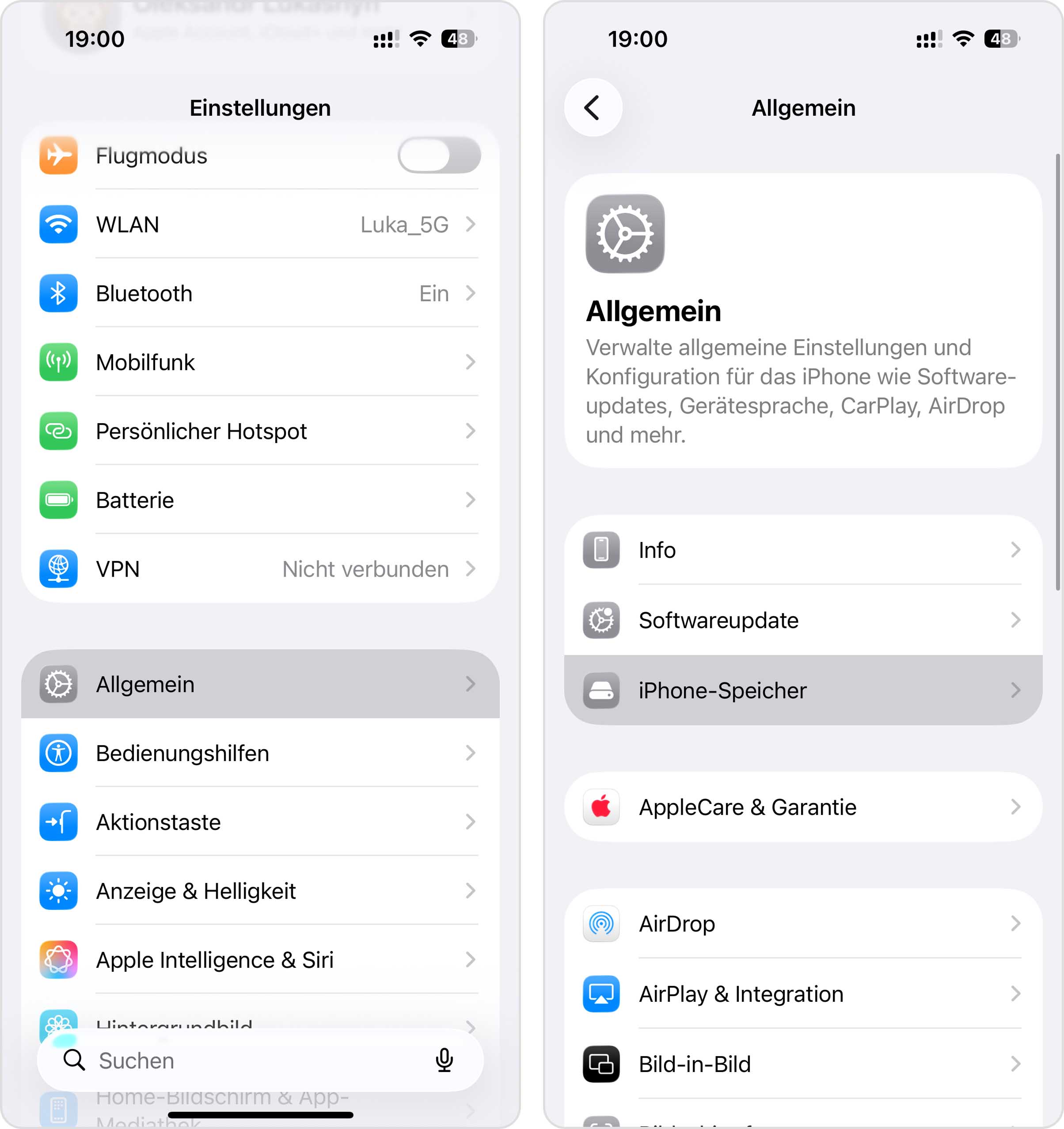 Das iPhone-Speichermenü finden Sie in der Einstellungen-App