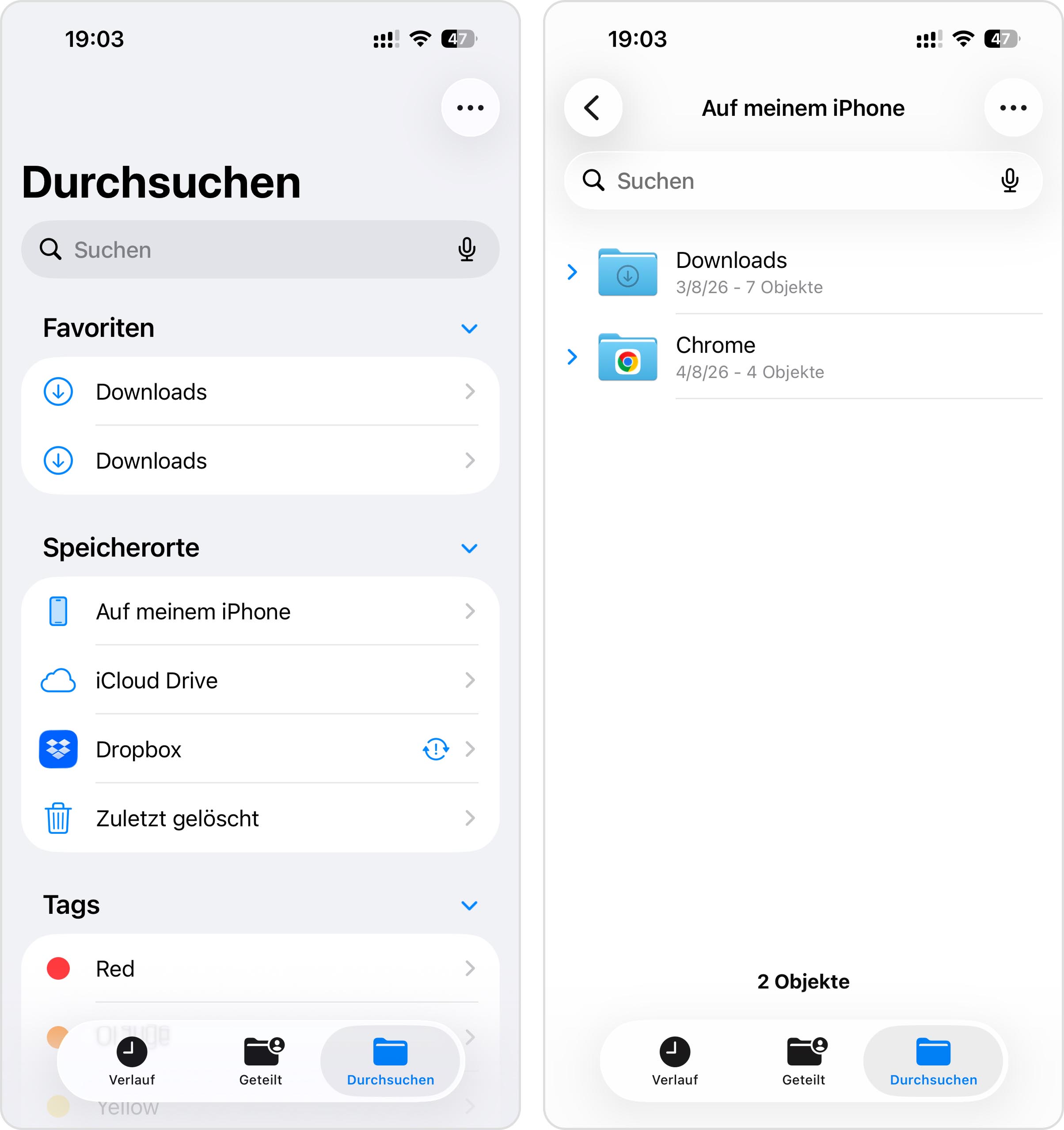 Öffnen Sie den Download-Ordner in der Dateien-App