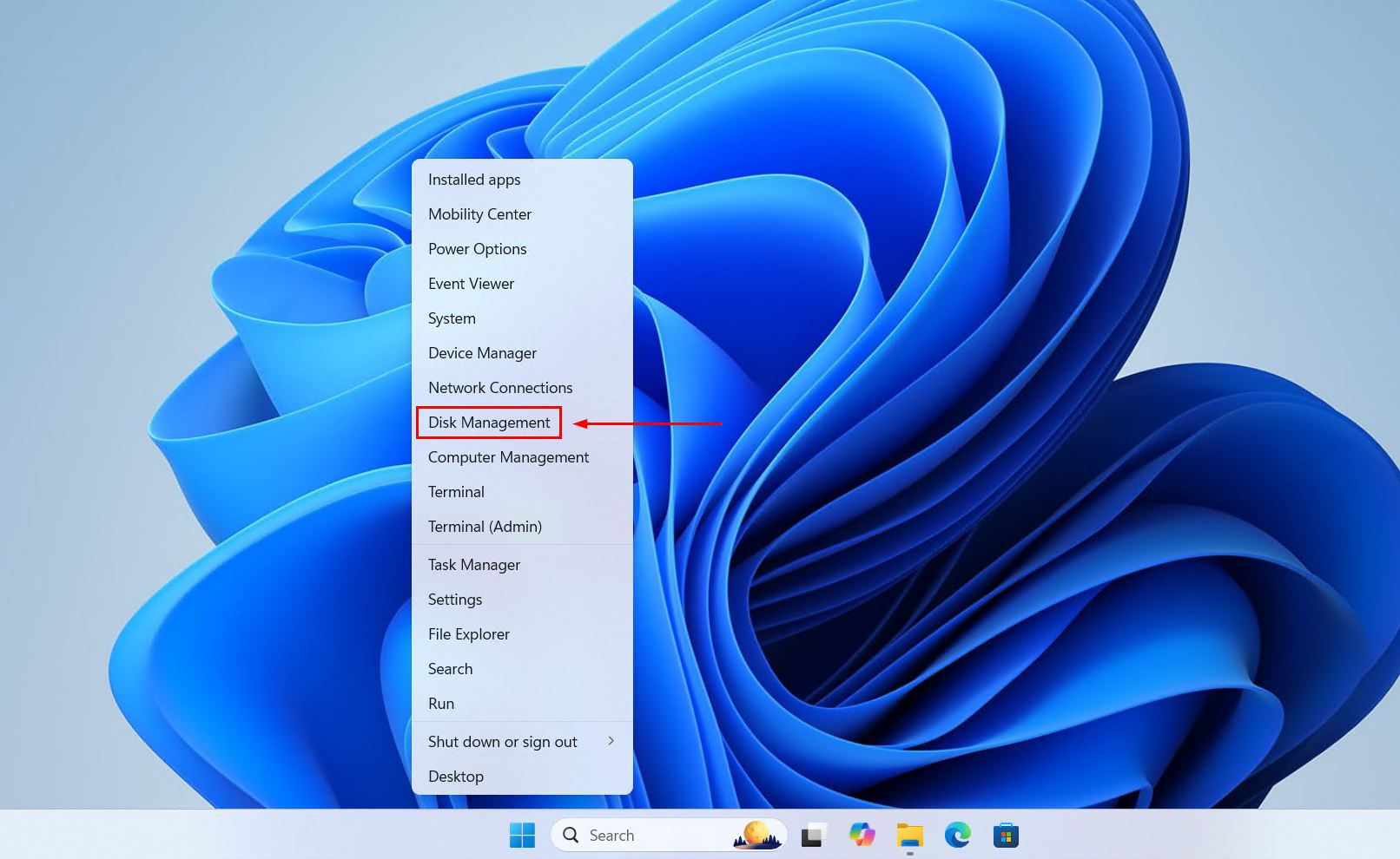 Opening Disk Management.