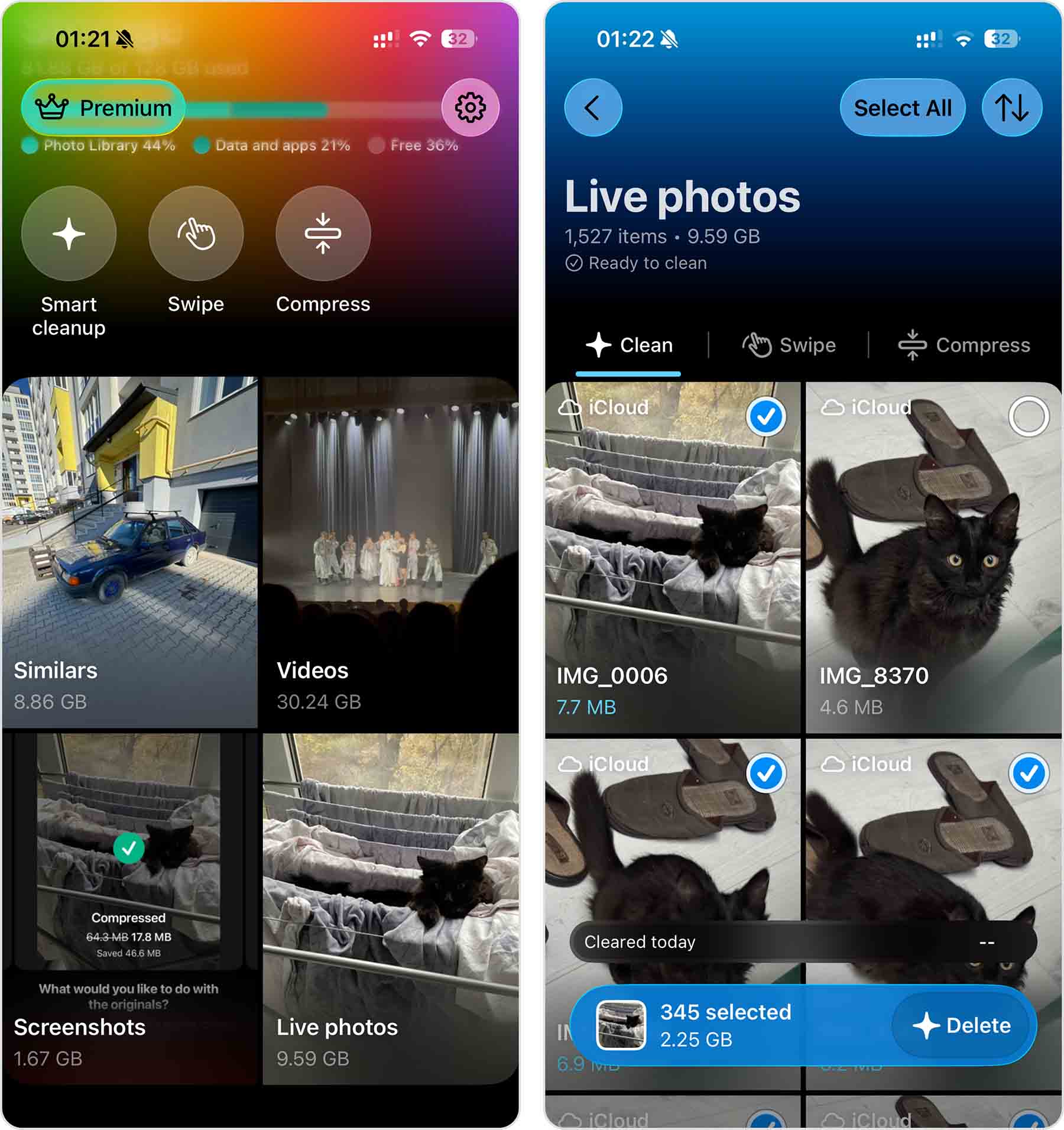 Clever CleanerでLive Photosセクションを開いている様子。