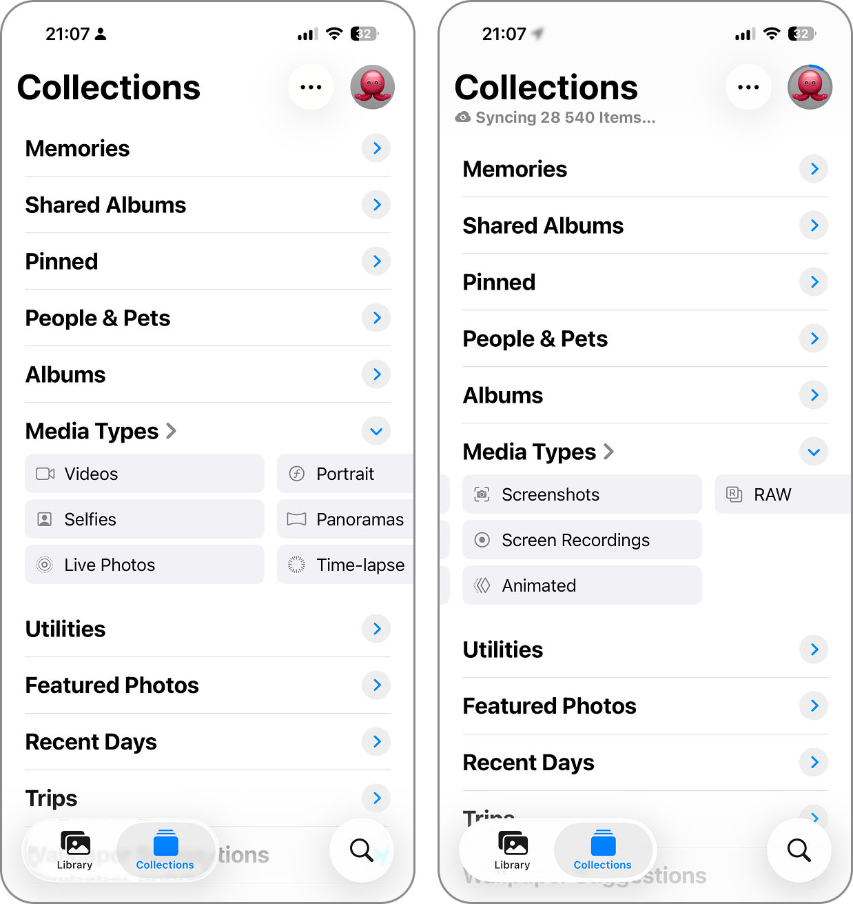 Ouvrir Captures d’écran dans Types de contenus dans l'application Photos.