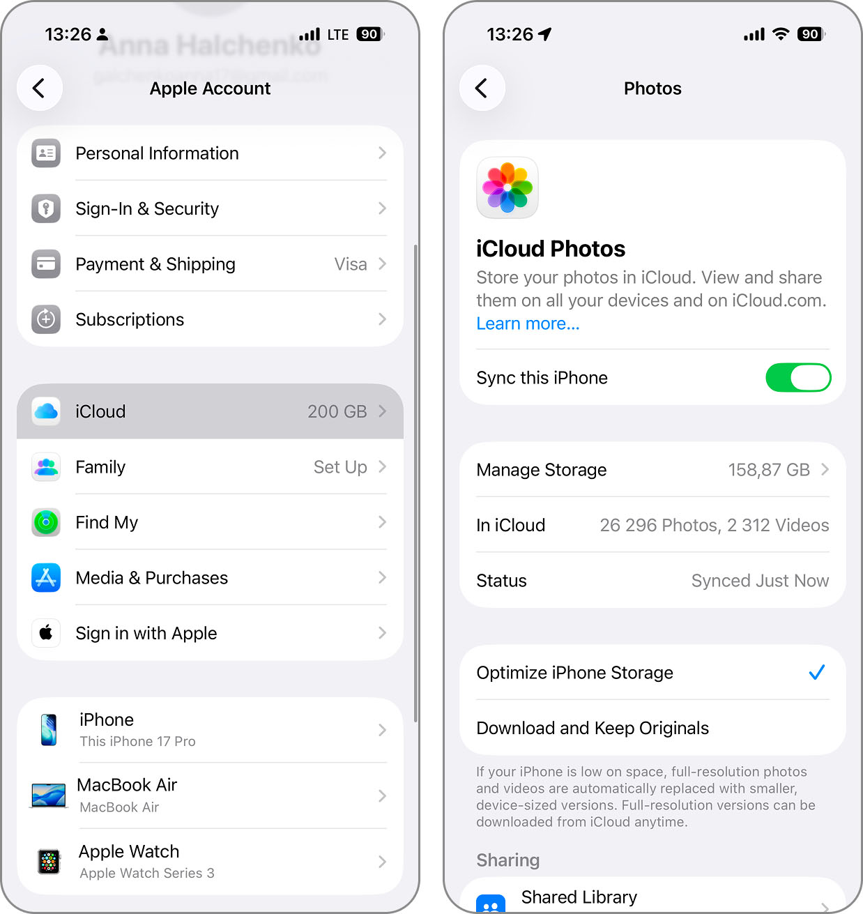 Enable Optimize iPhone Storage for iCloud Photos