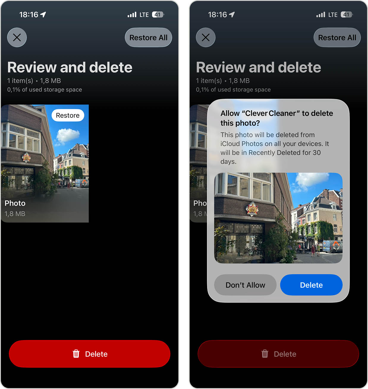 Reviewing selected duplicate photos in Clever Cleaner.
