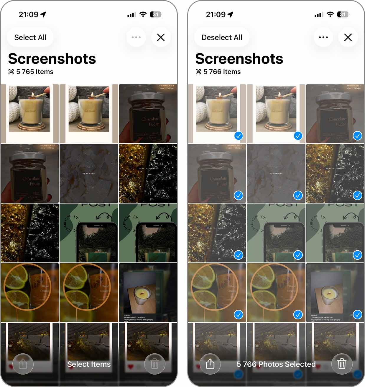Sélectionner et supprimer toutes les captures d’écran dans l’application Photos.