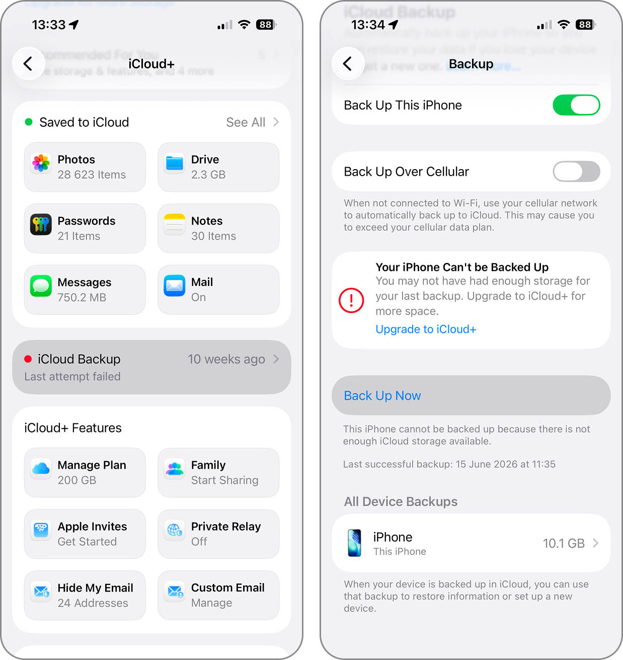 Back Up Now in iCloud Backup