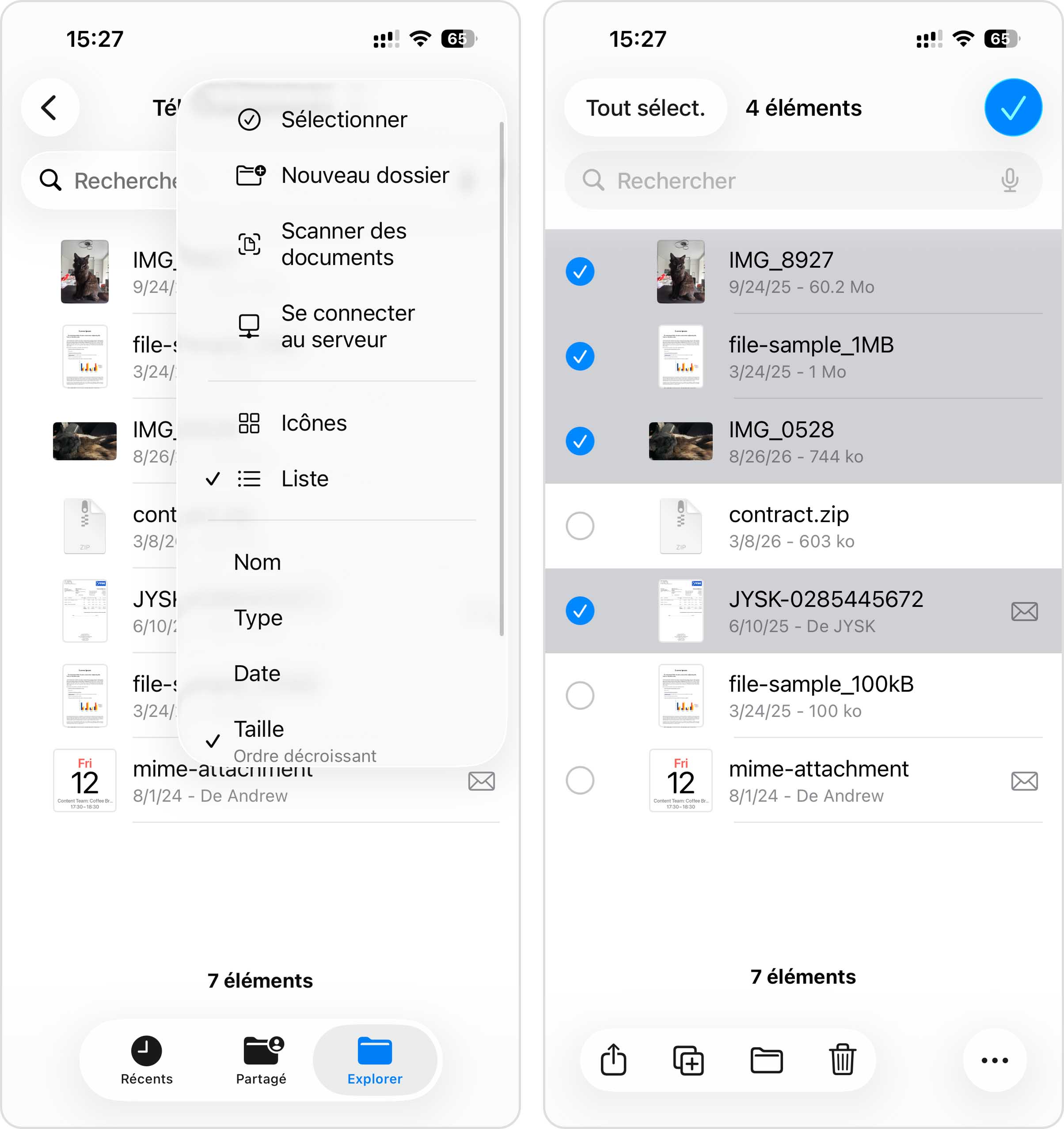 Supprimer des fichiers dans l'application Fichiers