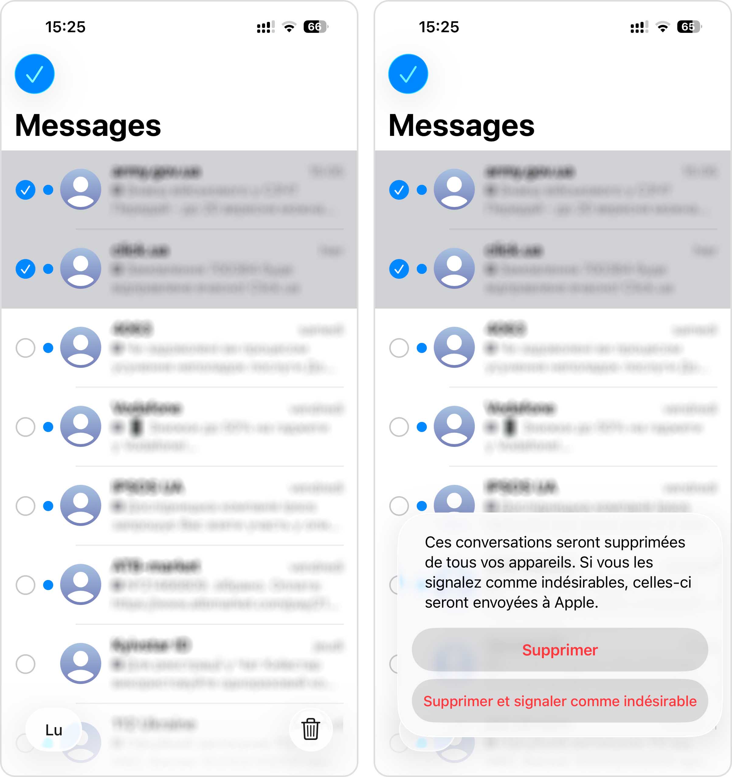 Supprimer les conversations dans l'application Messages