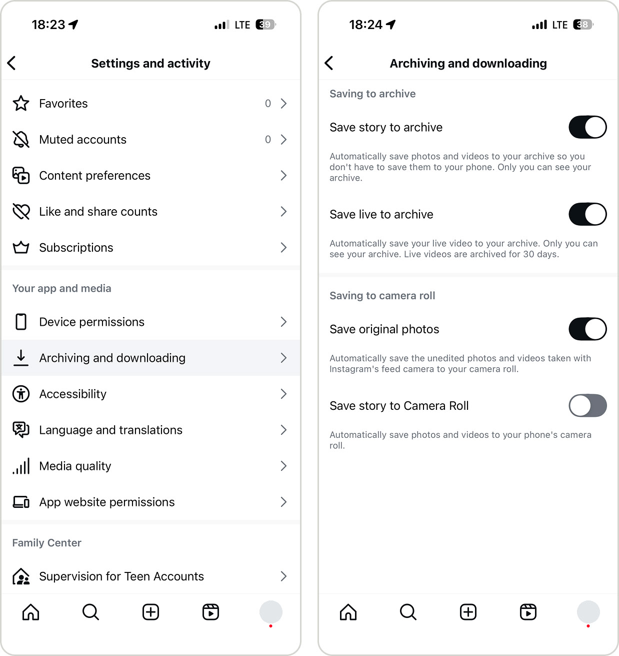 Turning off Save to Camera Roll in Instagram.