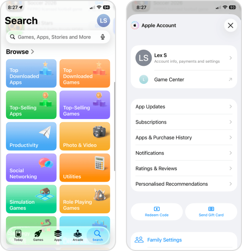 Opening Purchase History in the Apple Account page in the App Store