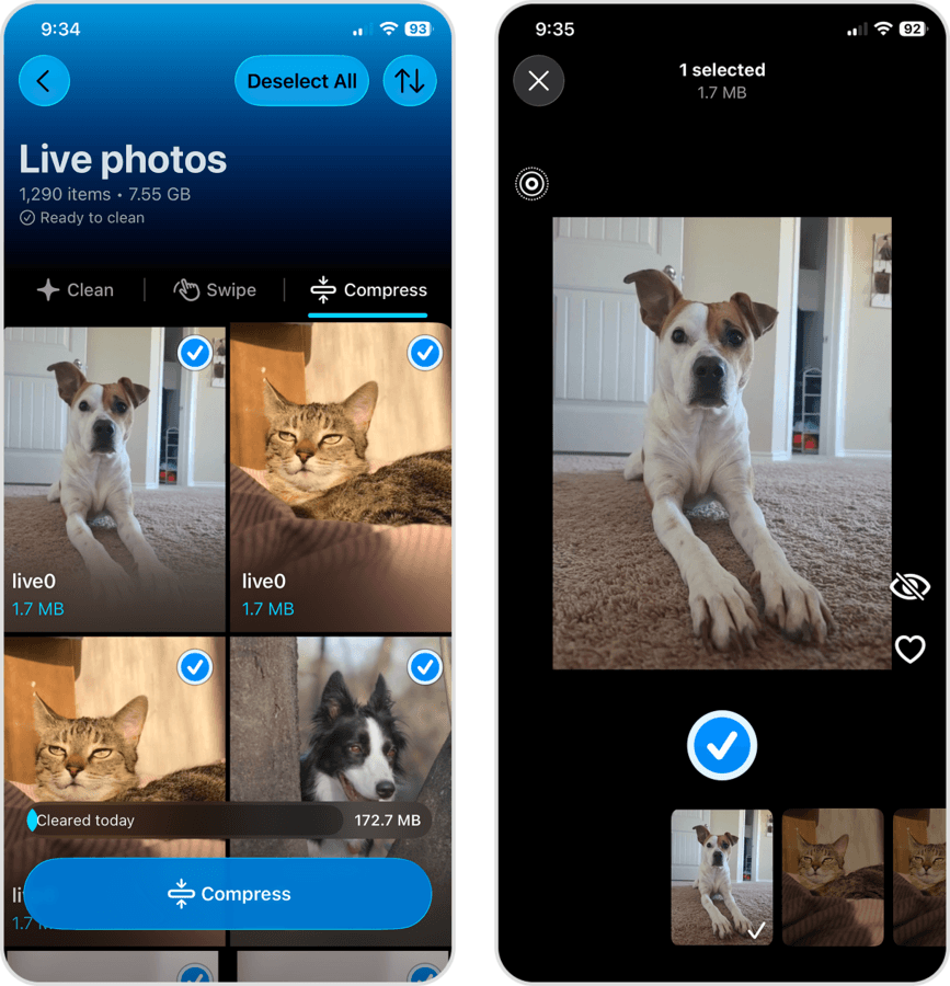 Live Photo cleaner and compressor in the Clever Cleaner app.