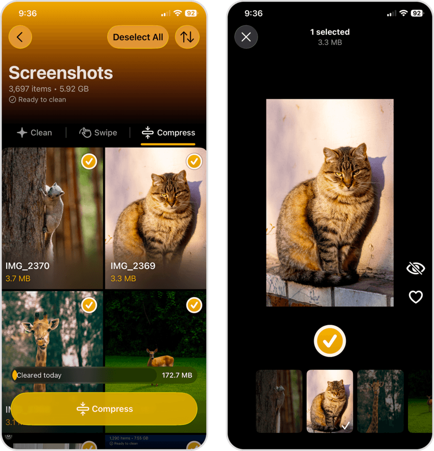 Screenshot cleaner and compressor in the Clever Cleaner app.