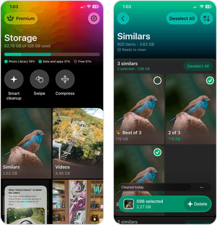 Similar photo cleaning tool in the Clever Cleaner app.