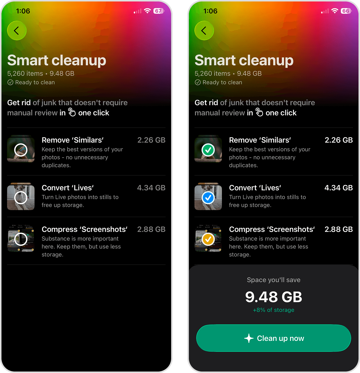 Smart Cleanup automation tool in the Clever Cleaner app.