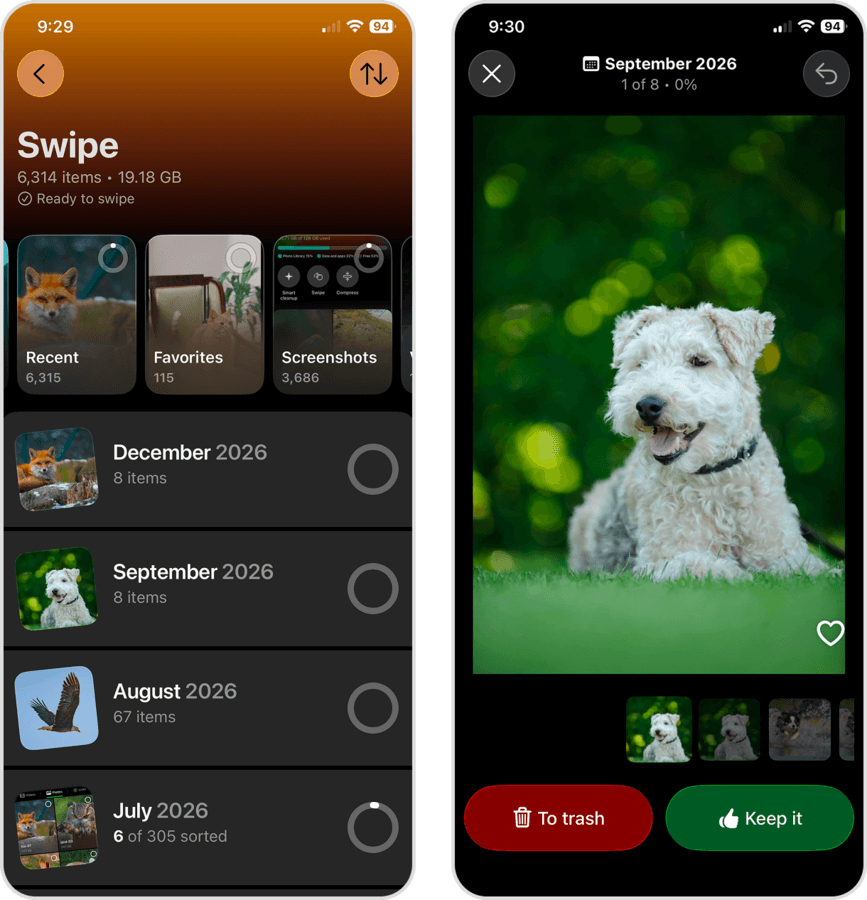 Swipe tool in the Clever Cleaner app.