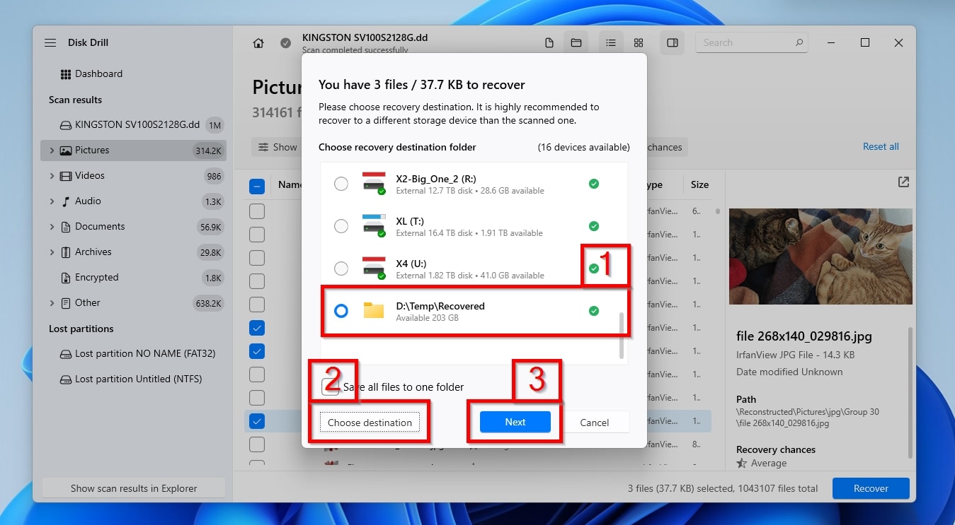 Disk Drill Attached Disk Image Choose Recovery Destination Folder