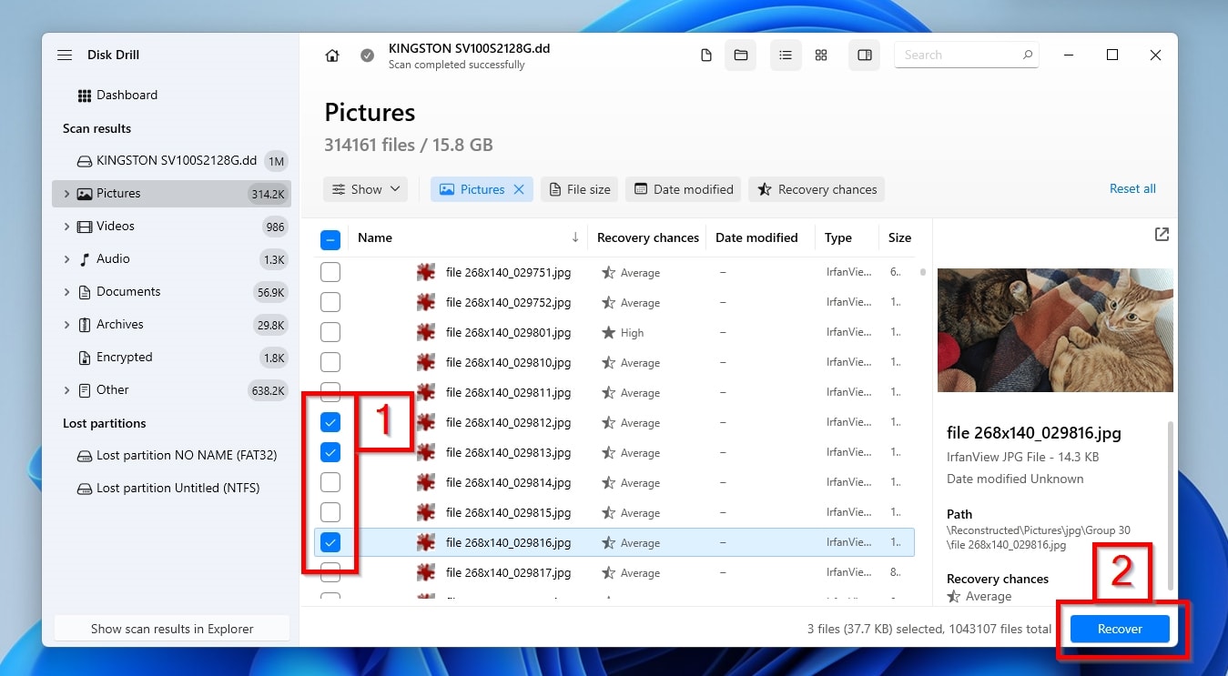 Disk Drill Attached Disk Image Selected Files For Recovery and Recover Button