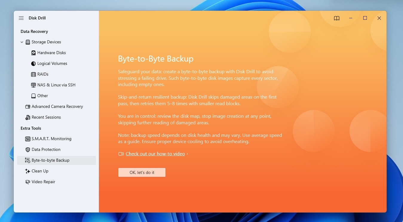 Disk Drill Byte to Byte Welcome Page