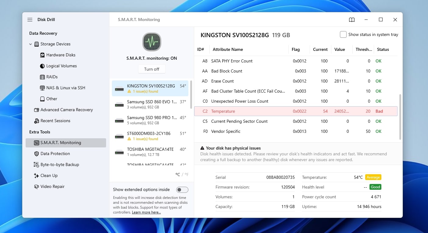 Disk Drill SMART Monitoring Disk Details