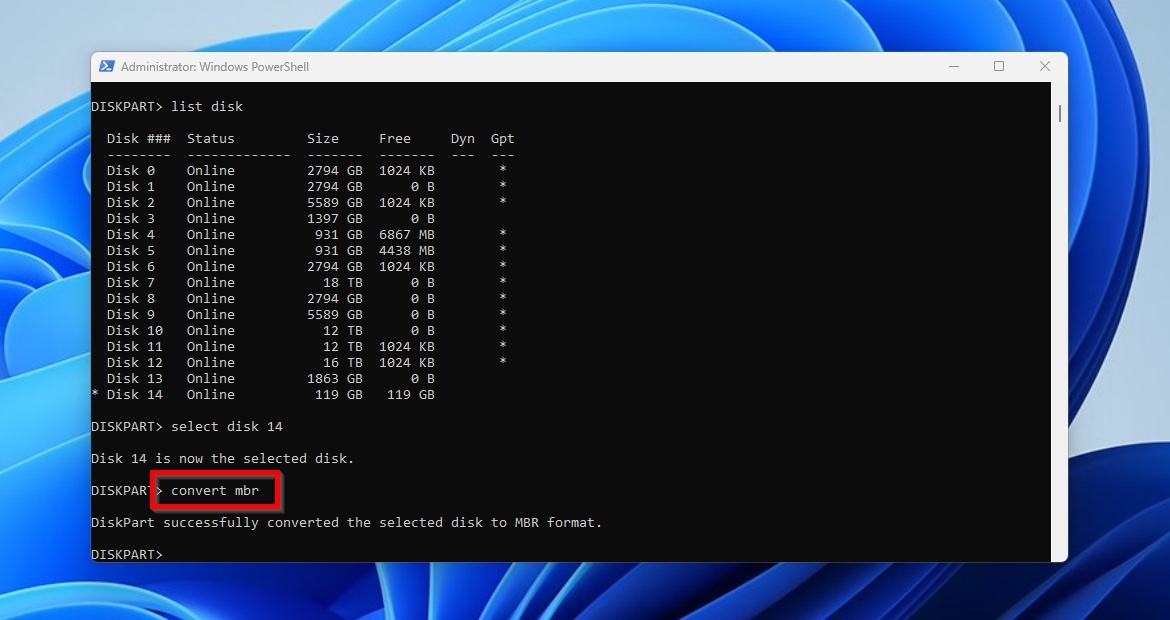 Diskpart Convert MBR