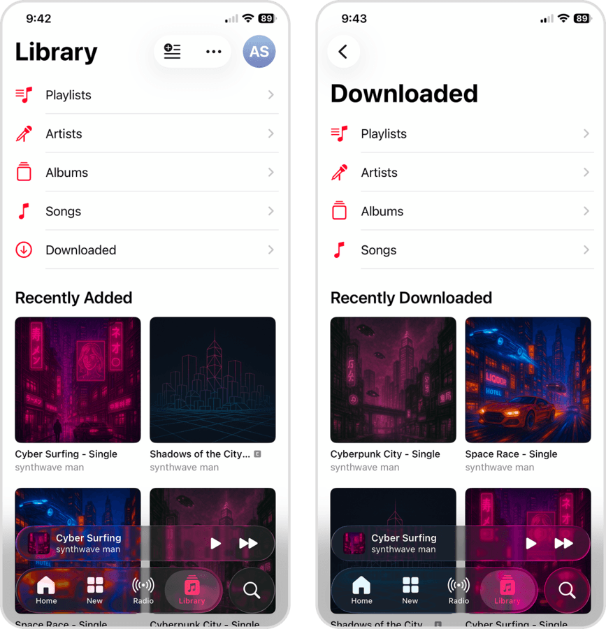 Downloaded page in the Music app.