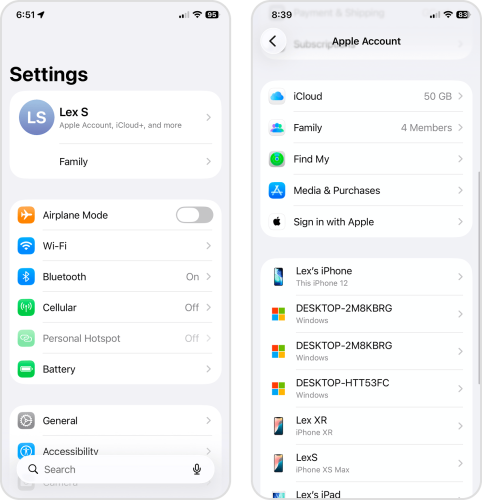 Opening the Apple Account menu in the Settings app