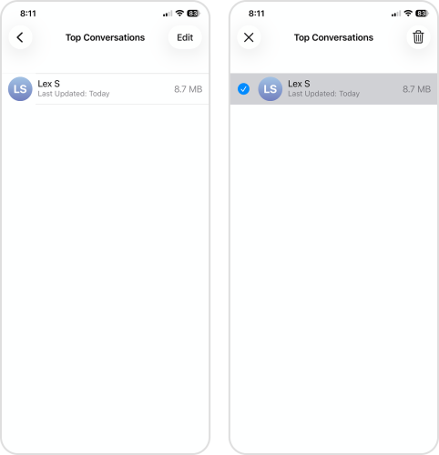Deleting message attachments in the Settings app