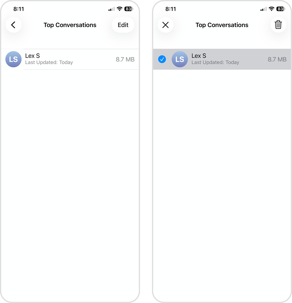 Deleting message attachments via the Settings app