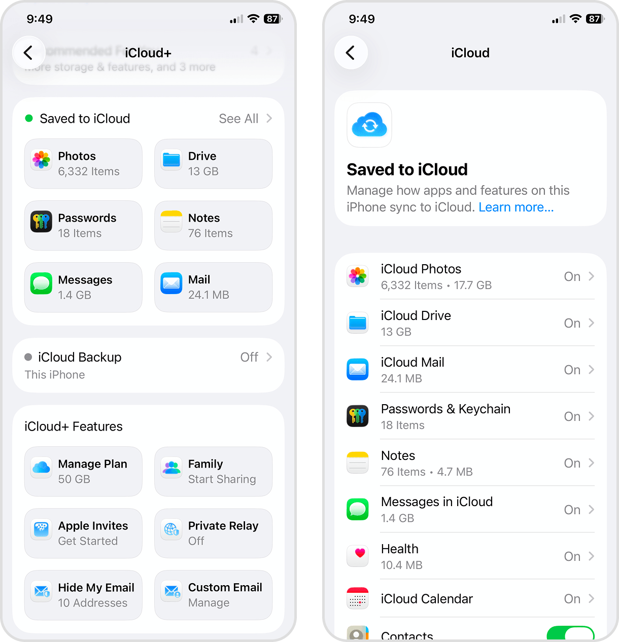 App sync settings for iCloud
