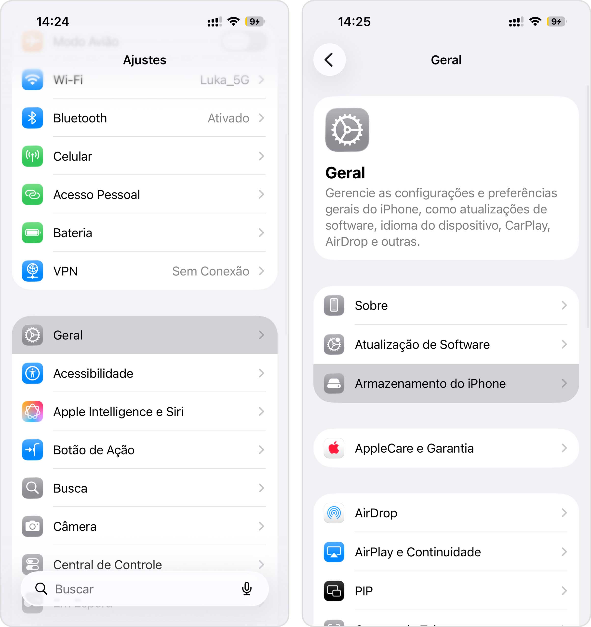 Acesse as configurações de armazenamento do iPhone.