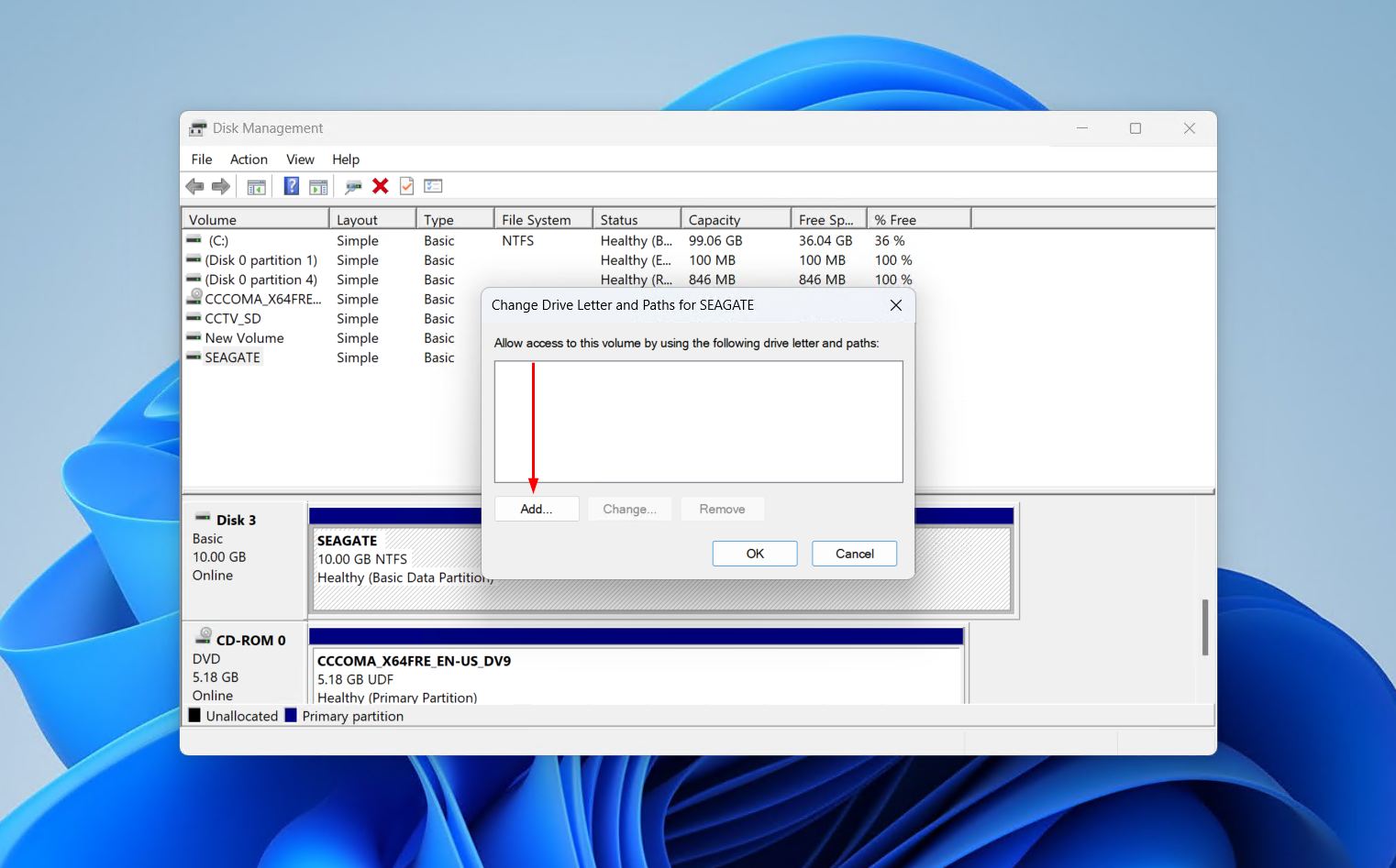 Adding a drive letter.