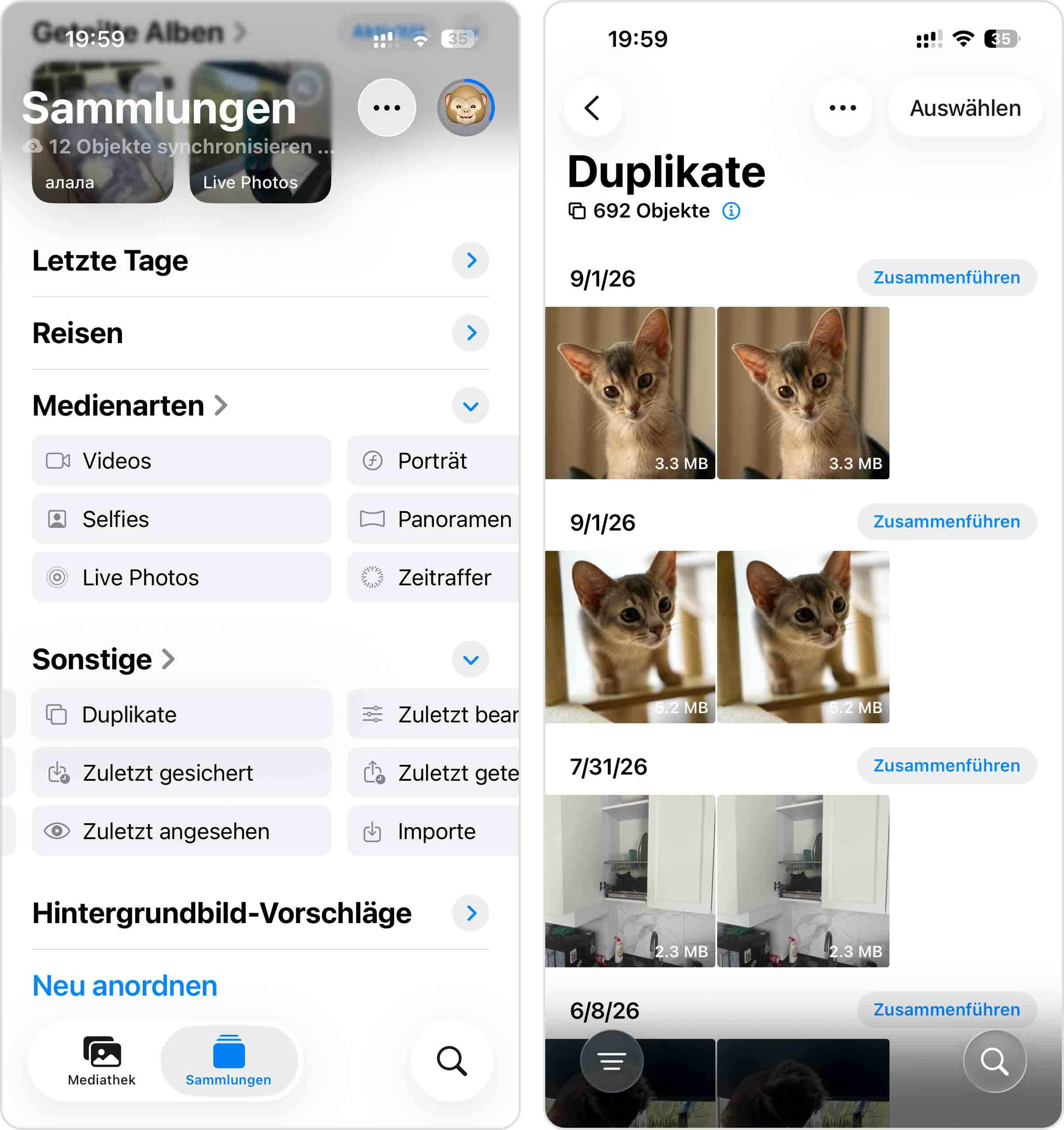 Duplikate-Album öffnen